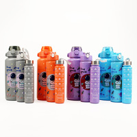 Juego de 3 Botellas de Agua Desechables con Pajita, 2000+750+300ml, Gran Capacidad, Deportivas, Antiderrames, de Plástico, para Gimnasio y Aire Libre