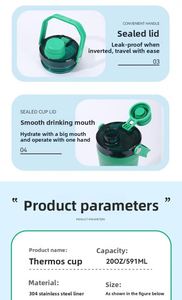 Fitness Gym Shaker Tumbler 600ml 304 Stainless Steel Vacuum Insulated Portable Handheld Workout Cup Reusable Sports Water Bottle - Product Image 5