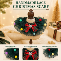 Écharpe de Noël pour chien en dentelle multicouche faite à la main, rouge et verte, pour animaux de compagnie, accessoire de cou pour fêtes de fin d'année, cadeau pour chat et chiot, vente en gros