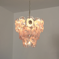 Lustre en verre de Murano italien vintage rose et blanc