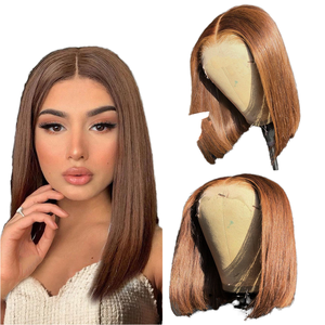Cheap Glueless Double Drawn Short Bob #4 Wigs Human Hair Lace Front Wig for Black Women Brazilian <strong>Raw</strong> Hair Hd Lace Frontal Wig - Product Image 1