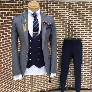 <span class=keywords><strong>Blu</strong></span> <span class=keywords><strong>Navy</strong></span> Slim Fit <span class=keywords><strong>uomo</strong></span> completo giacca a bottone gilet 3 pezzi Set Fashion Suit per gli uomini da cerimonia nuziale Notch <span class=keywords><strong>Blazer</strong></span> con risvolto - Product Image 6