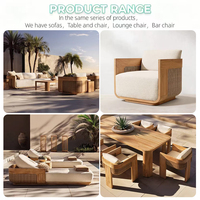 Ensemble de canapés d'extérieur modernes et confortables en teck et corde, avec coussins imperméables, résistant aux UV, pour jardin, cour et appartement
