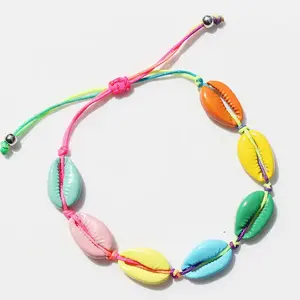 bohemian rope colorful natural sea cowrie shell friendship charm bracelet