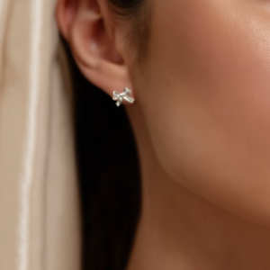 E3865 Orecchini a bottone con fiocco in oro bianco per donna, grazioso regalo di gioielli alla moda - Product Image 2