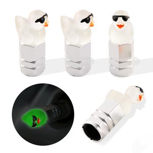 Duck Tire Valve Caps 4-Piece Set Stainless Steel <b>Screw</b>-On With <b>Sunglasses</b> Glow In Dark Wheel Decorations - Product Image 1