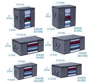 Sac de rangement pour vêtements de taille moyenne, 9,5 gallons, lot de 3, tissu épais avec poignée renforcée, forme suspendue, sac de rangement en feutre plastique - Product Image 2