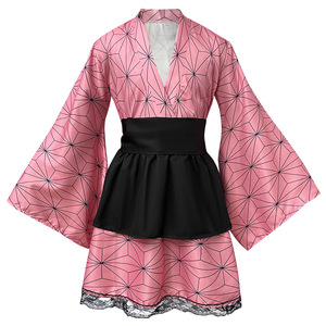 Disfraz de Kimono de Demon Slayer para Mujer, Vestido a Cuadros Verde y Rosa, Traje de Cosplay de Anime - Product Image 2