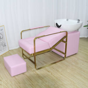 Modernes Rosa <span class=keywords><strong>Shampoo</strong></span>-Set für Friseursalons Verstellbare Rückwärtswascheinheit mit Keramikbecken Stühle Günstige Möbel mit Stilvollem Waschbecken - Product Image 2