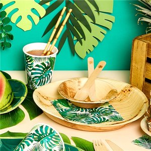 Luau Pineapple Leaf Theme Paper Plates Cups Napkins Banner Disposable Tableware Set for Summer Beach Party Decoration Supplies - Product Image 5