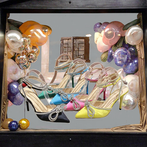 Sandalias de Tacón Cuadrado para Mujer QuiteS Verano 2023, 8 cm de Altura, Decoración con Lazo y Pedrería, Diseño Sólido sin Cordones, Elegante y con Estilo - Product Image 3