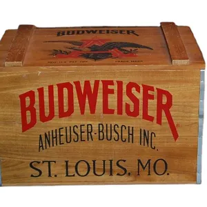 Junji Vintage Budweiser Bierkrat Met Deksel Rustieke Houten Kist