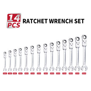 Conjunto de Chaves de Catraca Flexíveis de 14 Peças com Cabeça Flexível, Chaves Combinadas Métricas com Bolsa Organizadora - Product Image 2