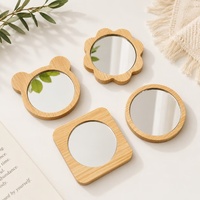 Petit miroir rond en bois, miroir de poche portable HD, mini miroir de maquillage en bois, miroir de poche personnalisé en bambou, miroir compact