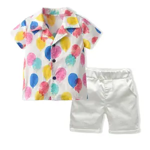 New Summer Baby Boy Outfits Colourful Balloon Shit with Shorts Sets Kids Clothes
