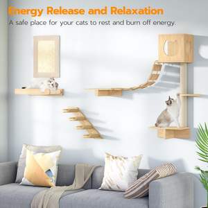 رفوف متينة لتسلق القطط مجموعة أثاث حائطية للقطط مجموعة ألعاب منزلية أرجوحة معلقة رفوف خشبية مخصصة للحائط للقطط - Product Image 2