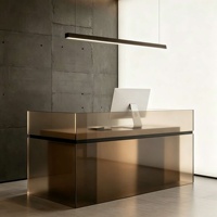 Comptoir de réception en acrylique gris fumé avec LED lumineuses, design moderne et minimaliste, translucide, sur mesure pour bureau, salon, hôtel, bar