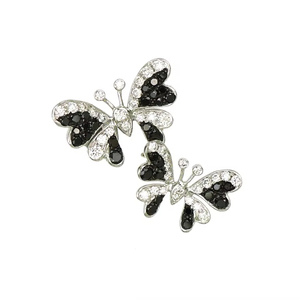 18K White Gold Edgy Twin <b>Butterfly</b> Pendant With Black Diamond & White Diamond Pave Bold Romantic Jewelry - Product Image 1