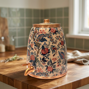 Distributeur d'eau en cuivre avec motif floral bleu et rouge et robinet pour usage domestique - Product Image 6