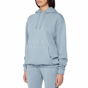 เสื้อมีฮู้ดและสเวตเตอร์ของผู้หญิงแบบมีเชือกรูดผ้าฝ้ายสีอ่อนโลโก้ตามสั่ง - Product Image 1