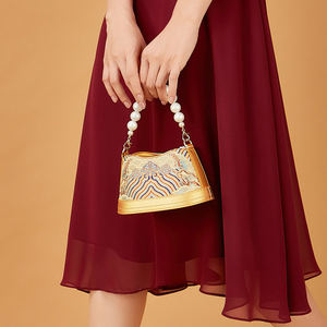 Custom OEM Ladies 2026 New Embroidered Luxury Designer High Quality Genuine Leather And Fabric Women Party Evening <strong>Handbags</strong> - Product Image 3