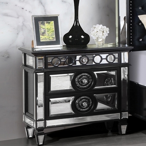 Black Mirrored Nightstand With 2 <b>Drawers</b> Wooden Furniture Glam Luxury Bedroom <b>Storage</b> <b>Drawer</b> - Product Image 1