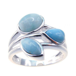 Bague en argent sterling 925 avec larimar, plaquée rhodium, sertie de pierres précieuses, pour mariage, fête ou anniversaire - Product Image 1