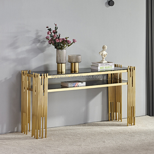 Table <span class=keywords><strong>console</strong></span> longue avec plateau en <span class=keywords><strong>verre</strong></span> de haute qualité, en <span class=keywords><strong>acier</strong></span> inoxydable, meubles d'intérieur - Product Image 4