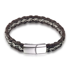 สายหนังสีดำสำหรับผู้ชายสร้อยข้อมือหนังแท้ทำด้วยมือสร้อยข้อมือหนังแม่เหล็กหลายชั้น - Product Image 4