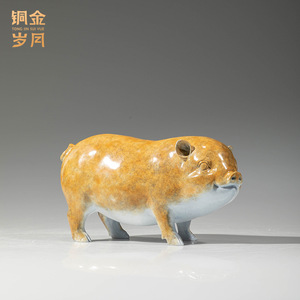 Ornement en laiton cochon porte-bonheur en cuivre et or, figurine animale du zodiaque faite à la main, décoration de bureau ou de salon - Product Image 3