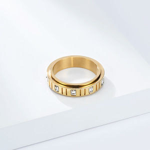 Emerald Zircon <b>Titanium</b> Steel Rotating <b>Ring</b> Women's Fashion Jewelry Geometric Shape Index Finger Gift Band - Product Image 3