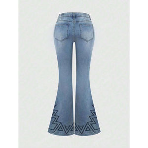 Jean brodé à jambes larges et taille haute pour femme, bleu clair, tailles européennes et américaines S M L XL XXL, Street Fashionista - Product Image 5