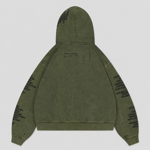 เสื้อฮู้ดซิปแบบมีฮู้ดทรงโอเวอร์ไซส์ สไตล์สตรีทแวร์ ผ้าคอตตอน 100% หนัก 450 GSM ซักย้อมสีแบบ Acid Wash และ Mud Wash  ตกแต่งแบบ Distressed ทรงบ็อกซี่ สำหรับผู้ชาย - Product Image 2