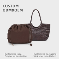 Sac cabas Dragon Diffusion en polyester tissé avec cordon de serrage, doublure en cuir véritable, fermeture ouverte, sacs en cuir pour femmes, sacs cabas pour femmes