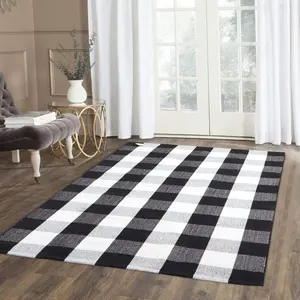 Großhandel Indoor Schwarz und Rot Wasch bare Buffalo Plaid Teppiche Outdoor Reversible Checkered Layer ing Rug für die Haustür