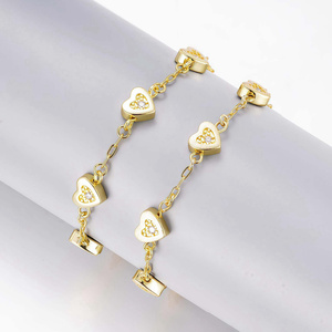 Bracelet en or 14 carats avec pendentif cœur pour femme, 5 pendentifs cœur finition brossée avec pierres CZ, chaîne délicate, fermoir mousqueton réglable - Product Image 6