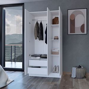 Armoire Augusta blanche à 3 portes avec tringle intégrée, portes battantes, design moderne, meubles de chambre à coucher - Product Image 4