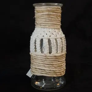 Macrame Vaas Handgemaakte Geweven Decoratieve Tafelblad Glazen Vaas Delicate Landelijke Stijl Vaas