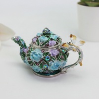 SHINNYGIFTS Boîte à Bijoux Vintage en Émail avec Libellule sur Théière, Peinte à la Main, Ornée de Cristaux, à Charnières