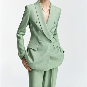 Pantaloni larghi da <span class=keywords><strong>donna</strong></span> in stile britannico doppiopetto con stampa di frutta <span class=keywords><strong>verde</strong></span> snellente stile Casual per affari completo completo completo 2 pezzi - Product Image 6