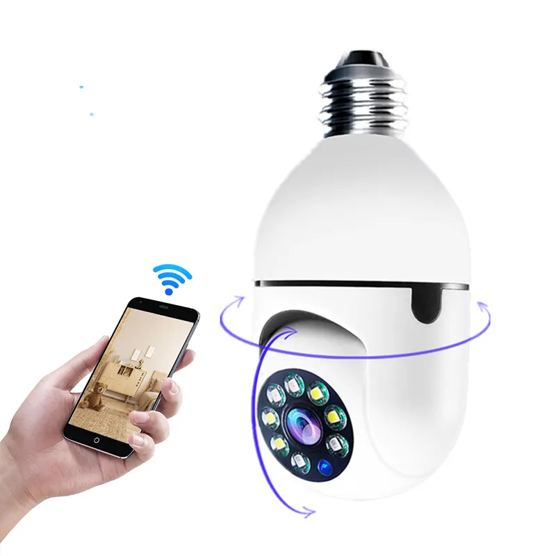 factory price High definition night vision wireless bulb lamp camera 360 degree wifi cctv security E27 light bulb ptz camera