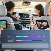 Cargador de Coche Starry Sky de 90W con Carga Rápida, Cable Retráctil, Adaptador Bluetooth FM, Proyector de Luz LED Ambiental para el Interior del Coche