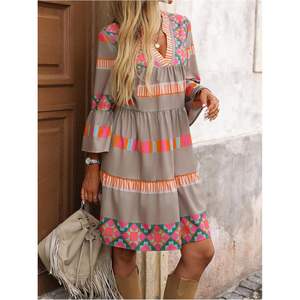 ชุดเดรสโบโฮผู้หญิงแบบสั่งทำพิเศษ แต่งระบาย คอวี แขนสามส่วน เอวยางยืด ทรงพลิ้ว ใส่สบาย เหมาะสำหรับวันพักผ่อน - Product Image 4