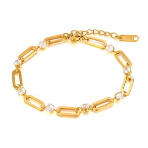 Pulseras y Brazaletes de Moda al por Mayor de Acero Inoxidable 316L, Pulsera de Cadena con Clip de Papel Chapada en Oro de 14k y 18k con Circonitas para Mujer - Product Image 5