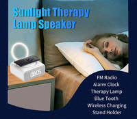 Bedlamp met Bluetooth-speaker, digitale wekker, draadloze oplader, FM-radio, BT-speaker en therapielamp