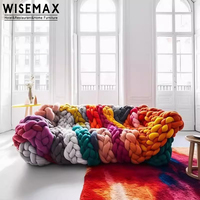 WISEMAX FURNITURE Canapé de loisirs coloré au design créatif sectionnel en bois massif velours tressé ensemble de canapés pour le salon