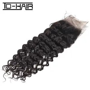 Atacado fechamento feixes de cabelo onda profunda-Cabelo peruano dyed e desembaraçado, 3 pacotes de tecimento, ondas profundas, fechamento frontal, 13*4 polegadas