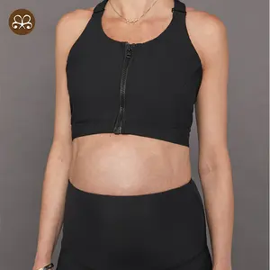 Custom Mulheres Sports Wear Ajustable Cruzado Sexy Yoga Bra Workouts Leve Zip Frente Sutiã