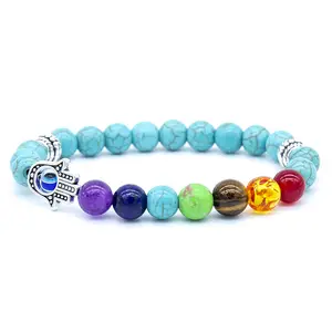 Adjustable multicolor stone boho jewelry beaded real natural healing crystal bracelet with charm for women and men