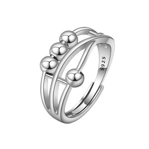 Anillos artesanales vintage giratorios lisos con cuentas, ajustables, de cobre chapado en plata, joyería para aliviar la ansiedad para mujeres - Product Image 1